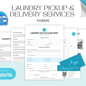 Modelli modificabili di moduli per servizi di ritiro e consegna biancheria, preventivo sui prezzi ritiro e consegna per servizio di lavanderia, attività di lavanderia, Canva