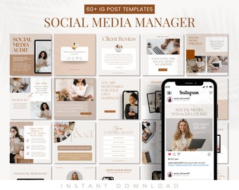 60 Instagram Post Templates | Marketing Templates | Instagram Engagement | Social Media Manager Posts | Canva Social Media Templates