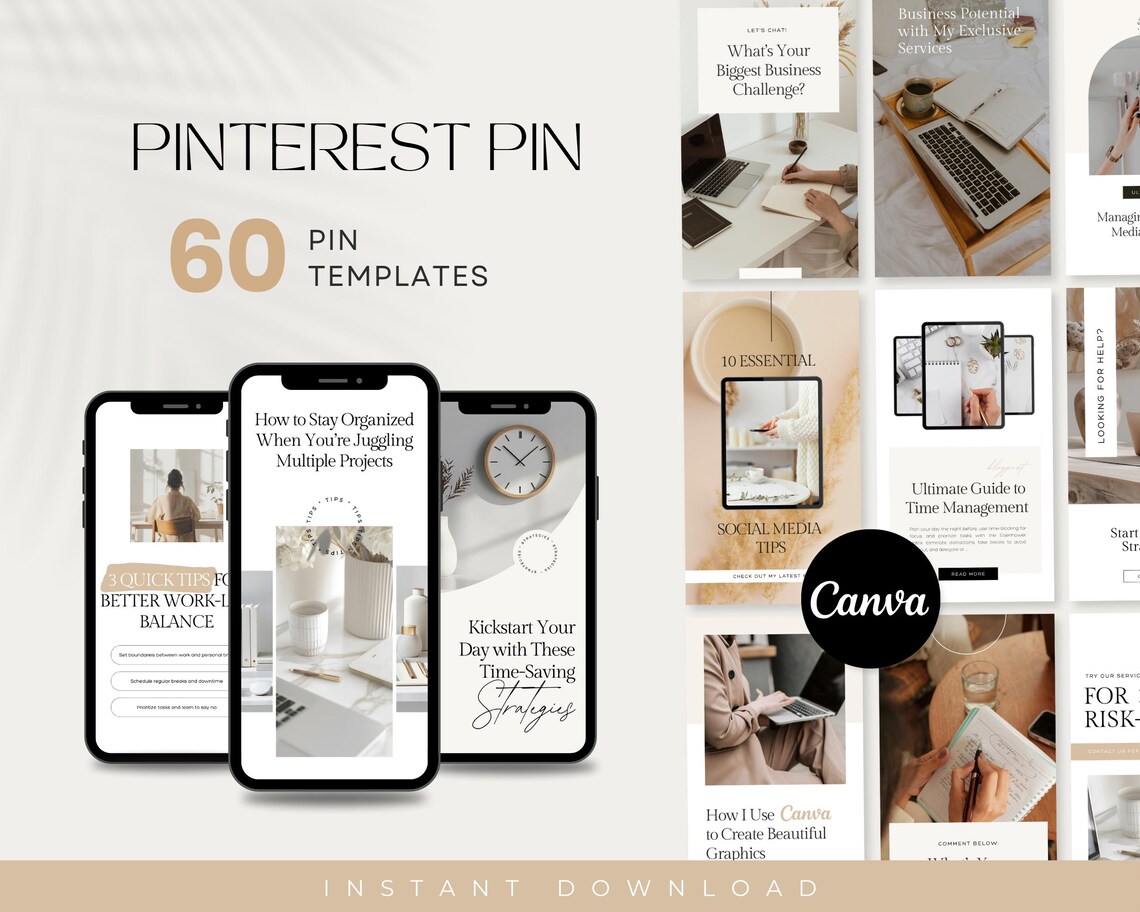60 Neutral Minimalist Pinterest Templates, Elegant Canva Pinterest Pin ...