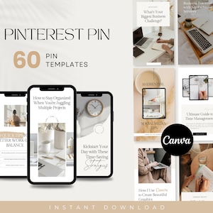 60 Neutral Minimalist Pinterest Templates, Elegant Canva Pinterest Pin Designs, Beige Aesthetic for Bloggers, Viral Pinterest Marketing