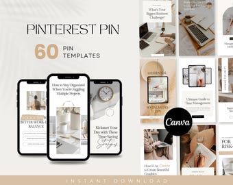 60 Neutral Minimalist Pinterest Templates, Elegant Canva Pinterest Pin Designs, Beige Aesthetic for Bloggers, Viral Pinterest Marketing