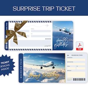 Modèle de carte d'embarquement cadeau d'anniversaire imprimable, billet d'avion pour un voyage surprise, bon de voyage escapade week-end, idée cadeau vacances d'anniversaire