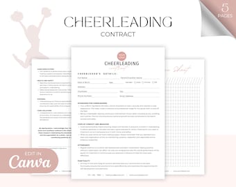 Cheerleading Contract Template, Cheerleading Tryouts Flyer, Coaching Forms, Athlete Paperwork, Editable Canva Template