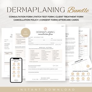 Formulaires de dermaplaning - Modèles d'esthéticienne modifiables, consentement au dermaplaning, consultation du visage, suivi, formulaires de consentement de l'esthéticienne SPA