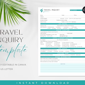 Travel Agent Client Intake Form, Travel Inquiry Form, Client Travel Inquiry Form, Travel Agency Forms, Travel Advisor - Edit free in Canva!