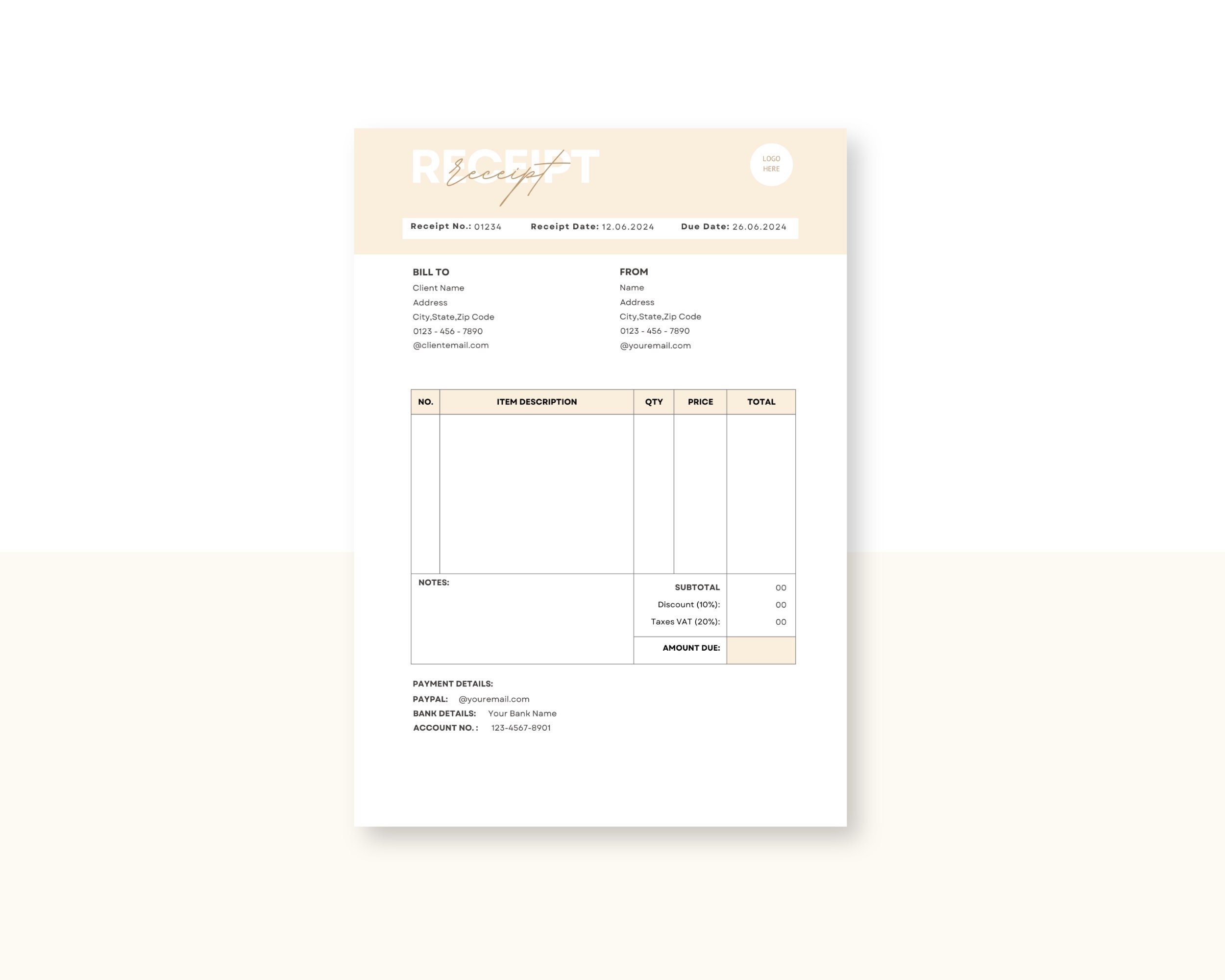 Receipt Editable Mini Editable Receipt Template, Printable Receipt Template, Order Form ...