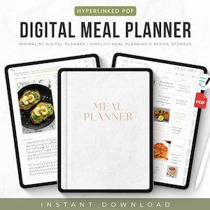 Minimalistischer Mahlzeitenplaner PDF, druckbarer wöchentlicher Essensplaner, einfacher Essensplaner druckbar, digitale Essensplanung, wöchentlicher Essensvorbereitungsplaner