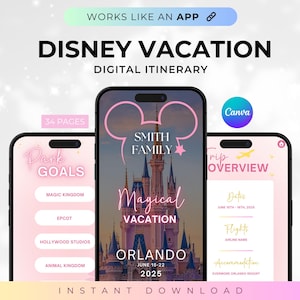WDW Travel Itinerary Template, WDW Mobile Travel Planner, WDW Travel Agent, Mobile Travel Itinerary Template, Magical World Travel, Canva