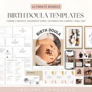 Birth Doula Forms Template, Formen, Rechnung, Visitenkarte, Affirmationskarten, Wandkunst, Geburt und Postpartum-Profis, Geburts-Doula