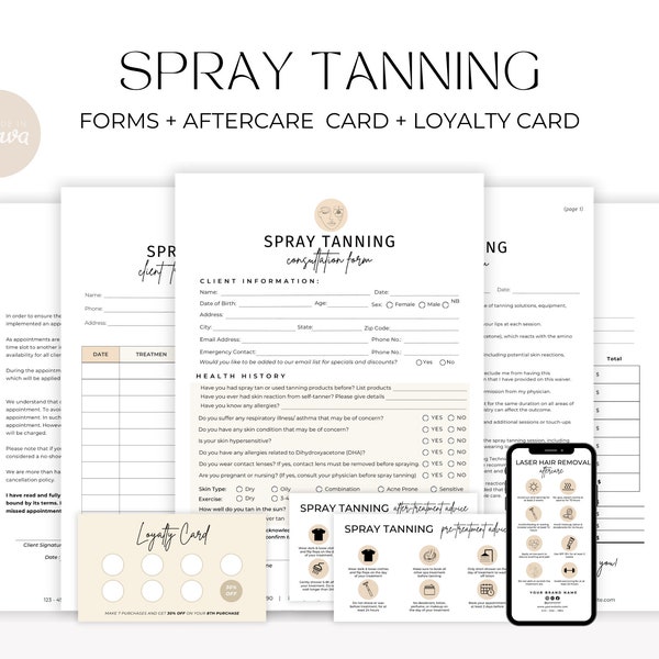 Spray Tan Consent Form, Tanning Consent, Tanning Salon Forms, Editable Spray Tan, Spray Tan Aftercare Cards, Esthetician Consent, Spa Forms