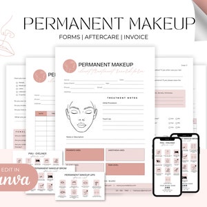 Formulaires de maquillage permanent, modèle de formulaire de consentement PMU modifiable, formulaires de réception client imprimables, cartes de suivi PMU, formulaires de salon de beauté