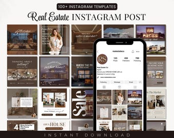 Neutral Real Estate Instagram Templates, 120 Canva Realtor Posts & Stories, Aesthetic Social Media Marketing Kit, Editable Templates