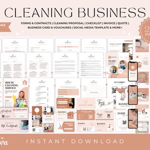 Cleaning Business Bundle, Cleaning Forms, Logo, Service agreement, Cleaning Business Flyer, Cleaning Business Cards, Cleaning Social media