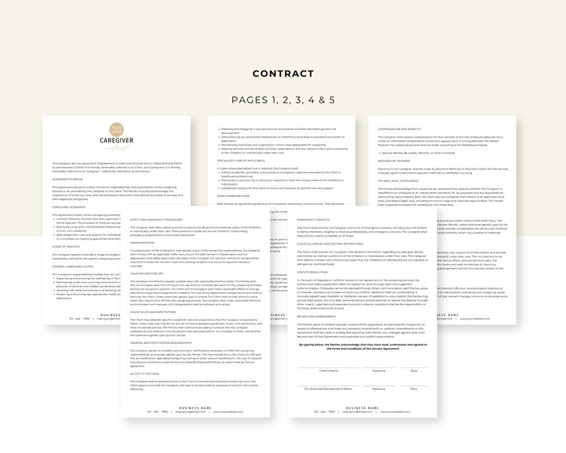 Function Agreement Form Caregiver Contract Template, Babysitter Forms, Nanny Services ...