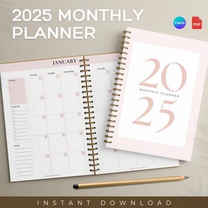 2025 datiert Monatsplaner PDF, Tagesplaner Wochenplaner Monatsplaner 2025 Kalender Digitaler Monatsplaner, Monthly Agenda Organizer