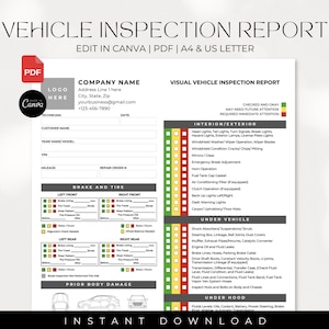 Visual Vehicle Inspection Report | Fillable PDF Multi-Point Vehicle Inspection Checklist | Vehicle Inspection Worksheet | Fill and Print