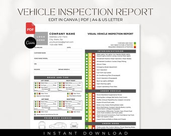 Visual Vehicle Inspection Report | Fillable PDF Multi-Point Vehicle Inspection Checklist | Vehicle Inspection Worksheet | Fill and Print