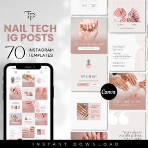 Nail Tech Instagram Templates, Nail Technician Instagram Template, Nail Artist, Nails Branding Kit, Nail Tech Posts, IG Templates, Canva