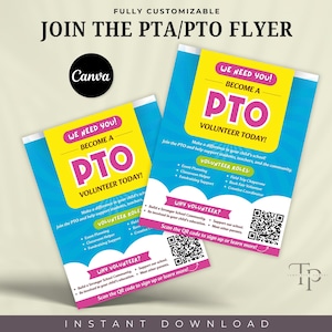 Join The PTO/PTAFlyer Template, PTA & PTO Flyer Brochure, School Education, School Marketing, School Volunteer, Recruitment, Canva