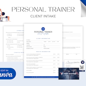 Editable Personal Trainer Client Intake Form, Personal Training Business Forms, Fitness Client Onboarding, Fitness Coach Canva Template