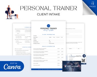 Editable Personal Trainer Client Intake Form, Personal Training Business Forms, Fitness Client Onboarding, Fitness Coach Canva Template