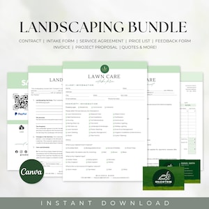 Formularios para paisajismo y cuidado del césped, formularios para servicios de cuidado del césped, formularios para el cuidado del jardín, formularios para paisajistas, paquete de formularios, hoja de precios, Canva