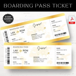 Bordkarte Golden Geschenk Ticket, druckbare Bordkarte Flugticket, Geschenk Überraschung Reise offenbaren Überraschung Urlaub Sofort-Download