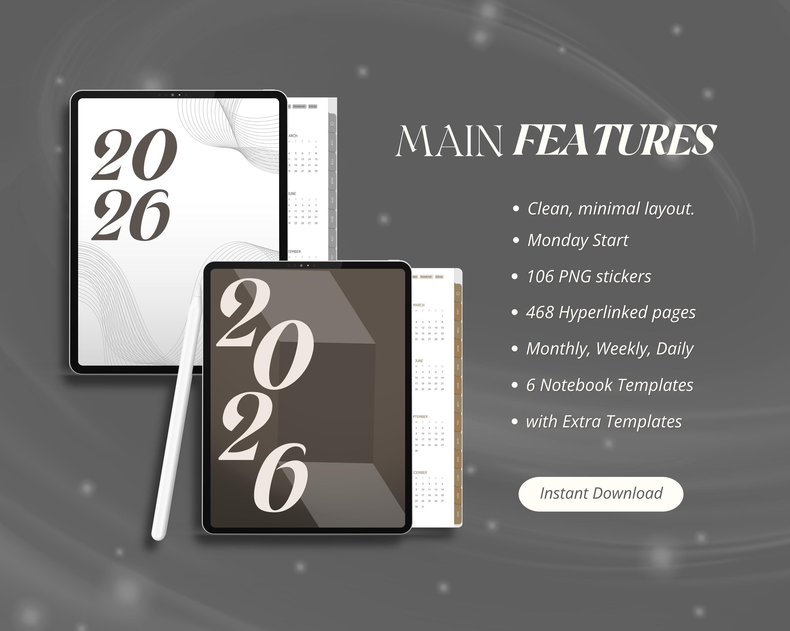 Simple Digital Planner 2026, Minimalist Planner for Goodnotes 2026 ...