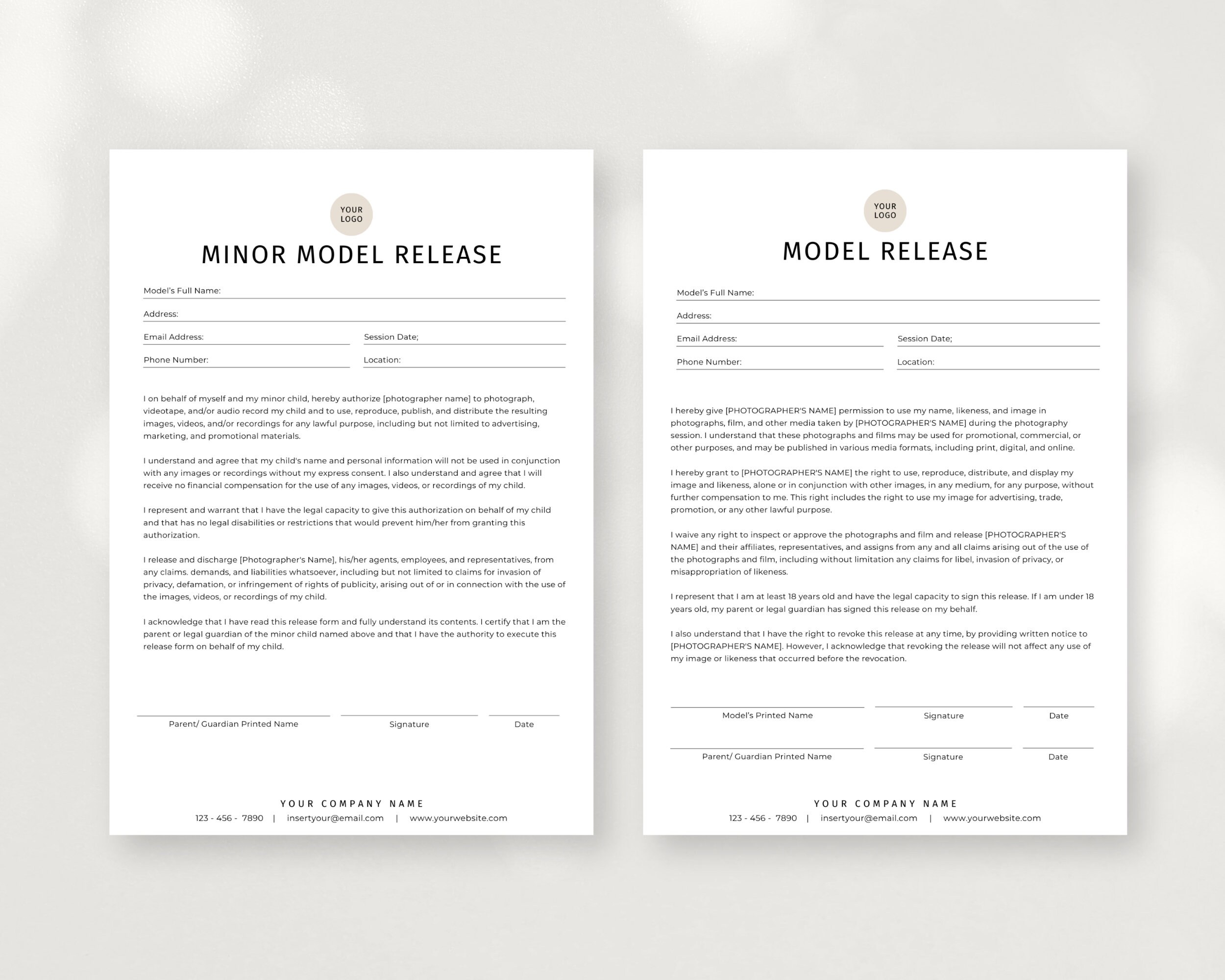 Model Release Form Format Model Release Form Template | Editable Minor Model Release Form ...