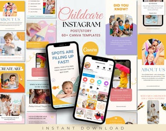 Childcare Instagram Post & Story, Social Media Templates, Daycare Business, Childcare Marketing Template, Customizable In Canva