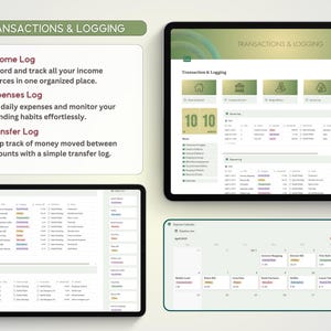 May include: A screenshot of a computer screen showing a software program for tracking income, expenses, and money transfers. The software has a green and white color scheme and includes a calendar, a list of transactions, and a section for logging income and expenses.
