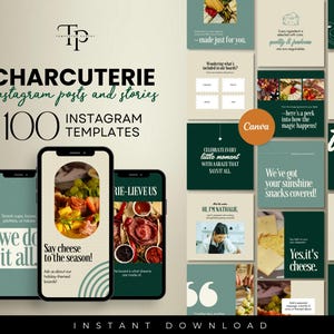 Charcuterie Instagram Templates, Charcuterie Instagram Template, Grazing Table, Instagram Kit, Charcuterie Posts, IG Templates, Canva