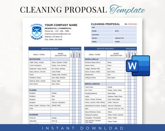 Cleaning Proposal Template, Basic Editable Microsoft WORD and Adobe Acrobat PDF Cleaning Service Proposal, Commercial Cleaning Checklist