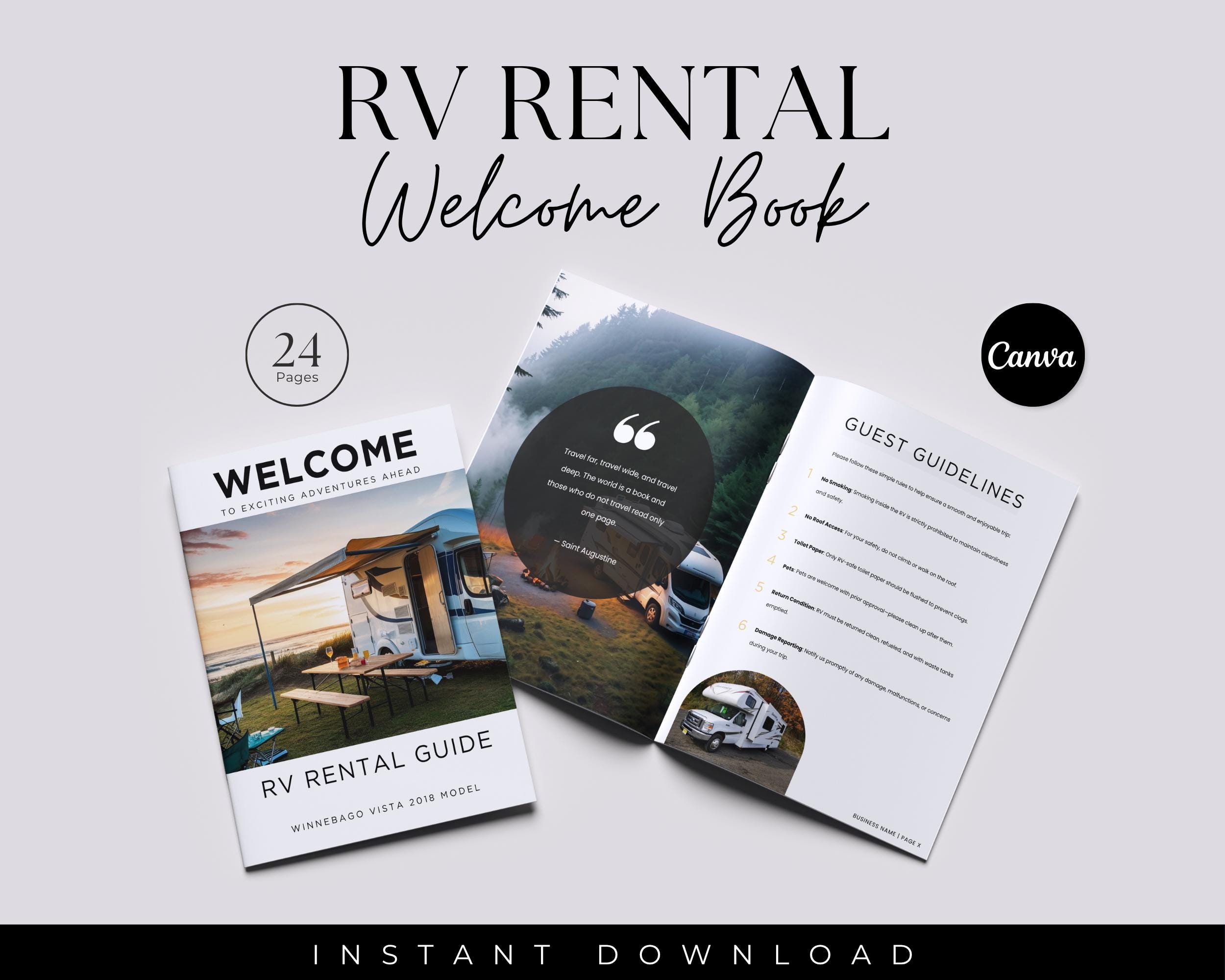 RV Rental Welcome Packet, RV Rental Welcome Book Template, Editable Manual for Motorhome, Info Book, Welcome Packet, Camper Rental Guidebook