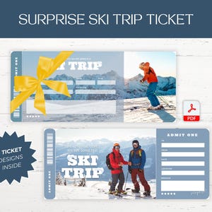 Billet cadeau surprise au ski, Billet voyage au ski, Billet cadeau surprise voyage au ski, Chèque-cadeau ski, Coupon-cadeau vacances au ski