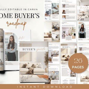 Guía para compradores de viviendas inmobiliarias / Plantilla de marketing inmobiliario / Proceso de compra de viviendas / Hoja de ruta del comprador / Plantilla Canva