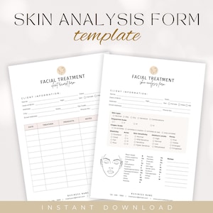 Skin Analysis Form Template, Esthetician Form, Face Mapping Form, Facial Consultation, Beauty Therapists & Beauticians, Skin Characteristics