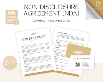 Editable Non-Disclosure Agreement Template, NDA Agreement Contract Tempate, Confidentiality Disclosure Form, Fully Editable in Canva