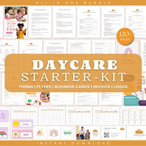Kit de démarrage en garderie, Formulaires pour la garderie, Contrat de garde d&#39;enfants, Formulaires pour la garde d&#39;enfants, Documents administratifs pour la garderie, Ensemble complet de formulaires pour la garderie en milieu familial, Préscolaire