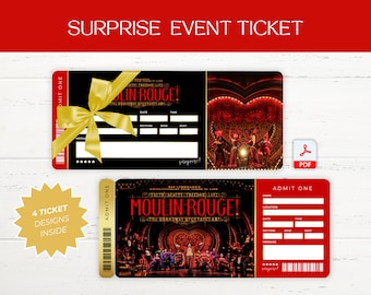 Afdrukbaar Moulin Rouge Broadway-verrassingsticket, musicalticket voor verzameltheater Bewerkbaar muziektheater Toegangsbewijs nep-evenement Souvenir