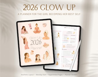 Glow Up Planner 2026, Self-care Planner, Aesthetic Planner, Wellness Planner, Well-being, Productivity