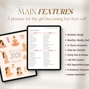 Glow Up Planner 2026, Planificateur de soins personnels, Planificateur esthétique, Planificateur de bien-être, Bien-être, Productivité image 4