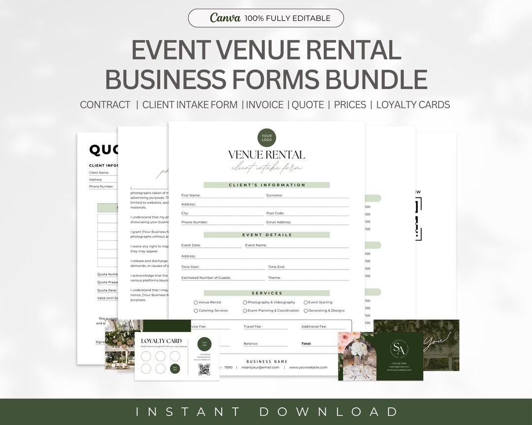 Event Venue Rental Business Forms Bundle Template, Event Rentals ...
