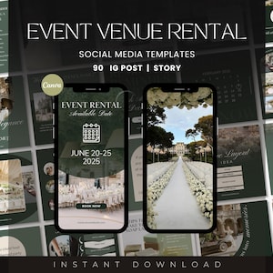 Venue Rental Instagram IG Post & Story Template, Wedding Venue Rental, Birthday Celebration Venue, Event Venue Rental IG, Canva