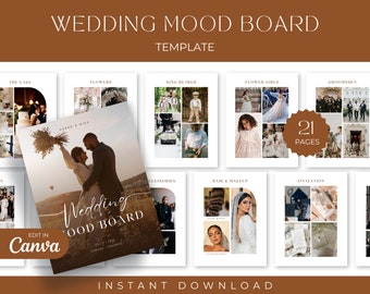 Wedding Mood Board Template | Digital Wedding Planner Template | Wedding Vision Board | Wedding Theme Design Guide | Editable Canva Template