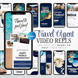 Travel Agent Video Reels, Faceless Reel, Video Reel Bundle, Instagram Video Reels, Social Media Faceless Marketing, Editable Canva Template