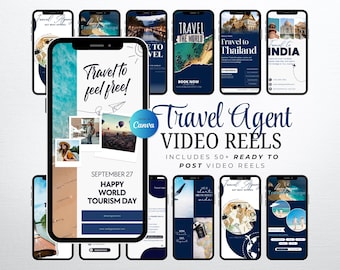Videorollen reisbureau, gezichtsloze rol, bundel videorollen, Instagram-videorollen, sociale media gezichtsloze marketing, bewerkbare canva-sjabloon