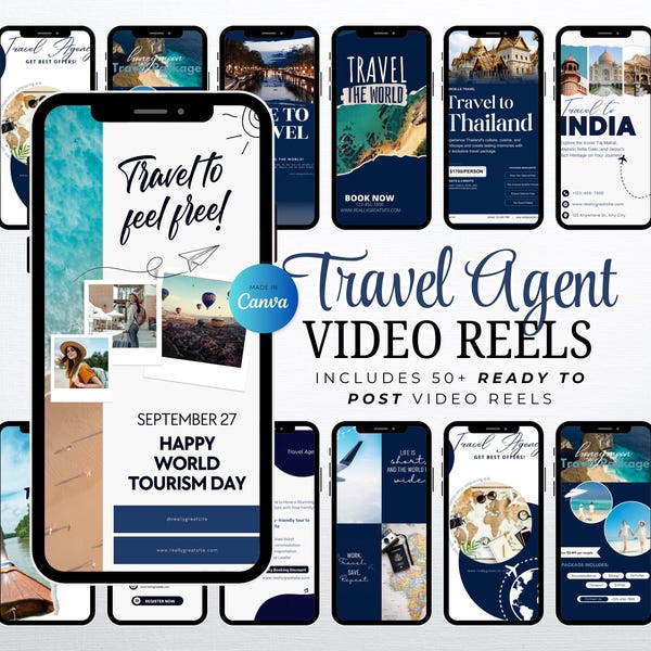 Travel Agent Video Reels, Faceless Reel, Video Reel Bundle, Instagram Video Reels, Social Media Faceless Marketing, Editable Canva Template