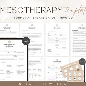 Mezoterapia, Formularze pielęgnacji skóry, Konsultacja twarzy, Formularze przyjęcia twarzy, Formularz zgody na zabieg twarzy, Edytowalne formularze spa, Formularze estetyczne, Pielęgnacja po zabiegu