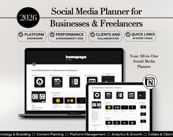 Social Media Planner For Businesses & Freelancers, Notion Template For SMM, Notion Dashboard, Planner For Productivity and Organization